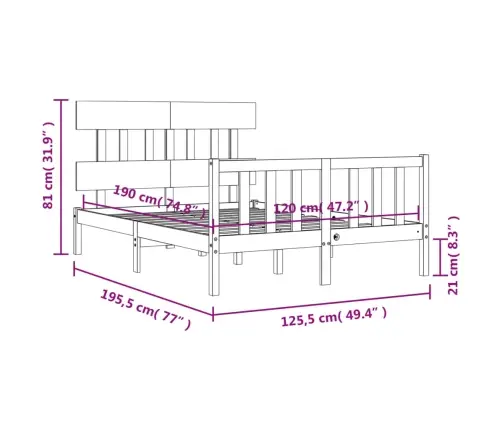 Gultas Rāmis Ar Galvgali, Divvietīgs, Masīvkoks Vidaxl