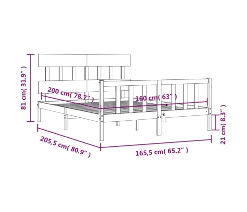 Gulta Bez Matrača, Balts, 160X200 Cm, Priedes Masīvkoks Vidaxl