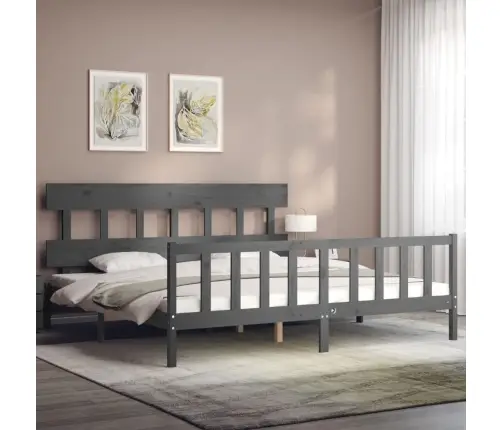 Gultas Rāmis Ar Galvgali, Pelēks, 200X200 Cm, Masīvkoks Vidaxl