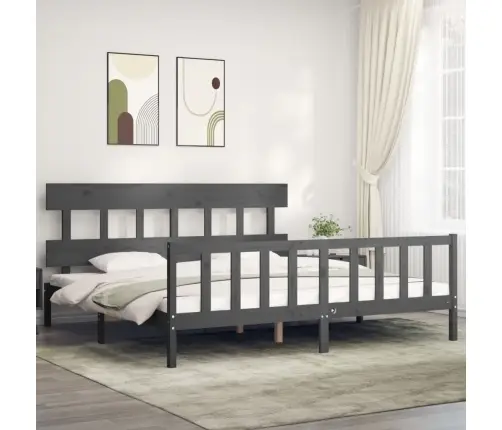 Gultas Rāmis Ar Galvgali, Pelēks, 200X200 Cm, Masīvkoks Vidaxl