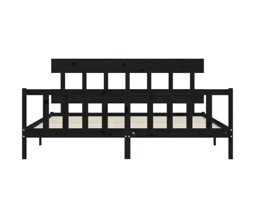 Gultas Rāmis Ar Galvgali, Melns, 200X200 Cm, Masīvkoks Vidaxl