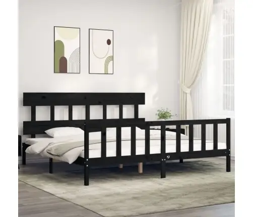 Gultas Rāmis Ar Galvgali, Melns, 200X200 Cm, Masīvkoks Vidaxl