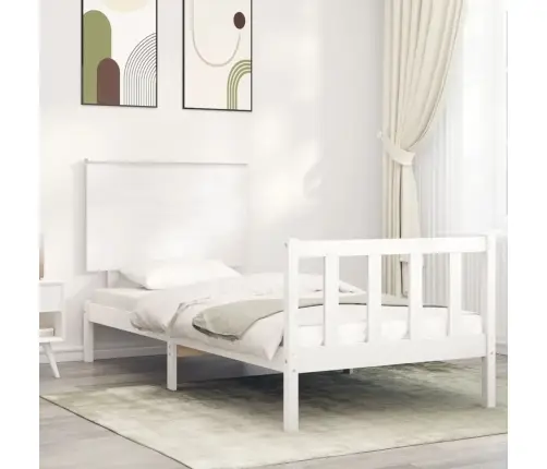 Gultas Rāmis Ar Galvgali, Balts, Vienvietīgs, Masīvkoks Vidaxl