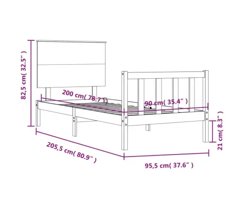 Gulta Bez Matrača, Balts, 90X200 Cm, Priedes Masīvkoks Vidaxl