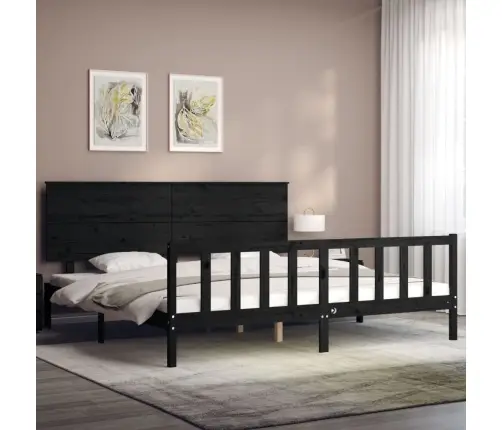 Gultas Rāmis Ar Galvgali, Melns, 200X200 Cm, Masīvkoks Vidaxl