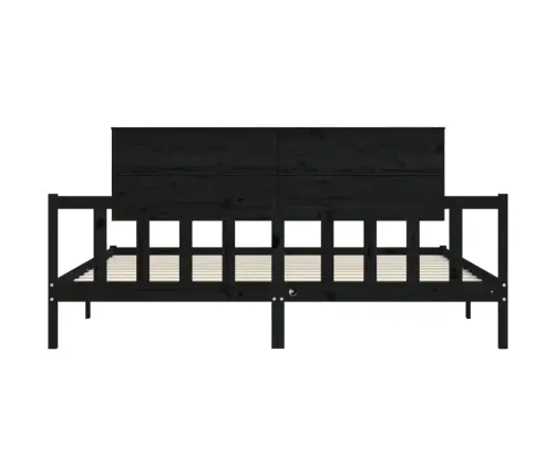 Gultas Rāmis Ar Galvgali, Melns, 200X200 Cm, Masīvkoks Vidaxl