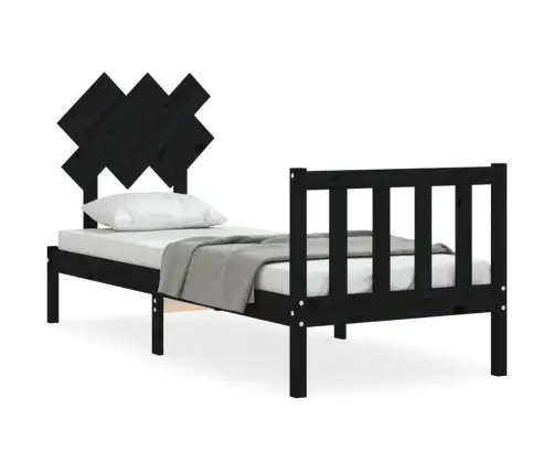Gultas Rāmis Ar Galvgali, Vienvietīgs, Masīvkoks, Melns Vidaxl