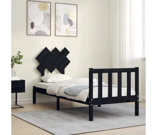Gultas Rāmis Ar Galvgali, Vienvietīgs, Masīvkoks, Melns Vidaxl