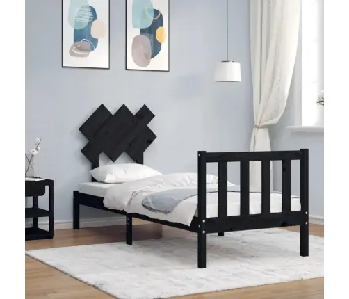 Gultas Rāmis Ar Galvgali, Vienvietīgs, Masīvkoks, Melns Vidaxl