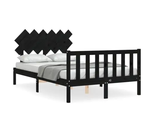 Gultas Rāmis Ar Galvgali, Divvietīgs, Masīvkoks, Melns Vidaxl