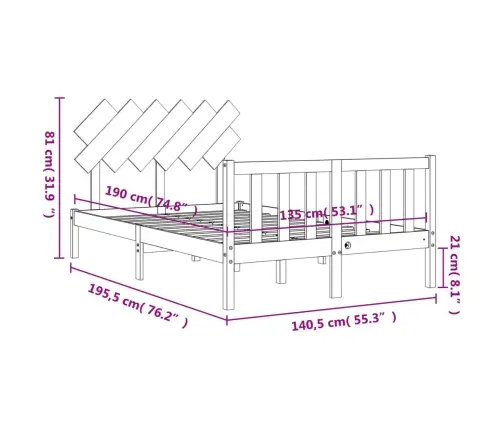 Gultas Rāmis Ar Galvgali, Divvietīgs, Masīvkoks, Melns Vidaxl