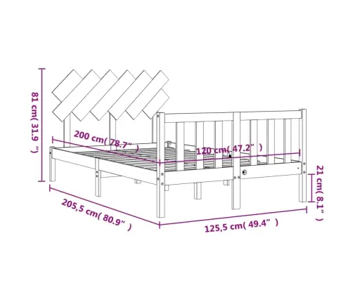 Gulta Bez Matrača, Balta, 120X200 Cm, Priedes Masīvkoks Vidaxl