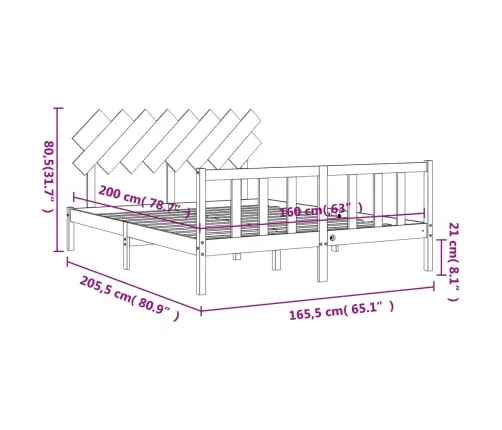 Gulta Bez Matrača, Balts, 160X200 Cm, Priedes Masīvkoks Vidaxl