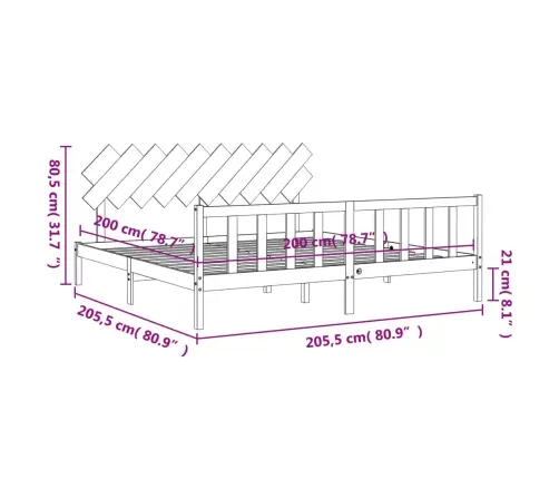 Gulta Bez Matrača, Balts, 200X200 Cm, Priedes Masīvkoks Vidaxl