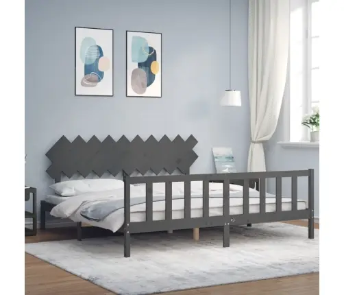 Gultas Rāmis Ar Galvgali, 200X200 Cm, Masīvkoks, Pelēks Vidaxl