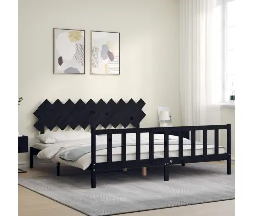 Lovos Rėmas Su Galvūgaliu, Juodas, 200X200cm Medienos Masyvas