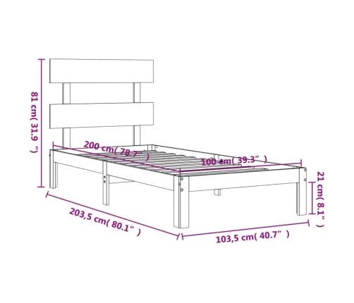 Voodi Ilma Madratsita, Valge, 100 X 200 cm Männipuit