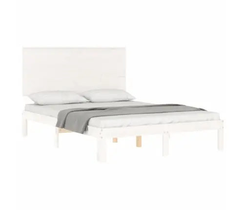 Gultas Rāmis Ar Galvgali, Balts, Divvietīgs, Masīvkoks Vidaxl