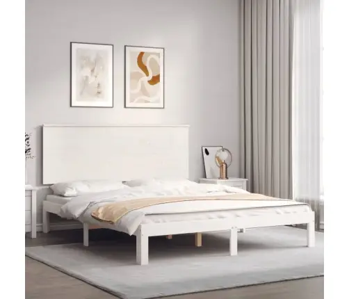 Gultas Rāmis Ar Galvgali, King Size Izmērs, Masīvkoks, Balts Vidaxl