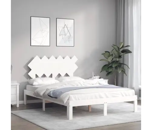 Lovos Rėmas Su Galvūgaliu, Baltas, Mediena, Mažas Dvivietis