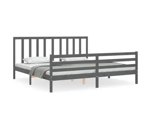 Gultas Rāmis Ar Galvgali, 200X200 Cm, Masīvkoks, Pelēks Vidaxl