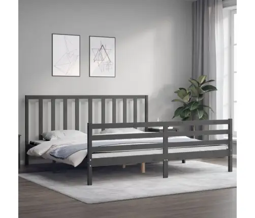 Gultas Rāmis Ar Galvgali, 200X200 Cm, Masīvkoks, Pelēks Vidaxl