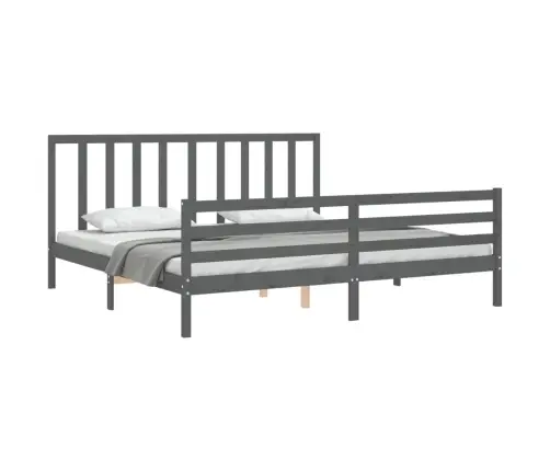 Gultas Rāmis Ar Galvgali, 200X200 Cm, Masīvkoks, Pelēks Vidaxl