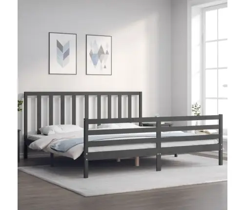 Gultas Rāmis Ar Galvgali, 200X200 Cm, Masīvkoks, Pelēks Vidaxl
