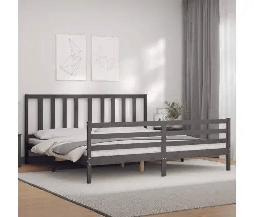 Gultas Rāmis Ar Galvgali, 200X200 Cm, Masīvkoks, Pelēks Vidaxl