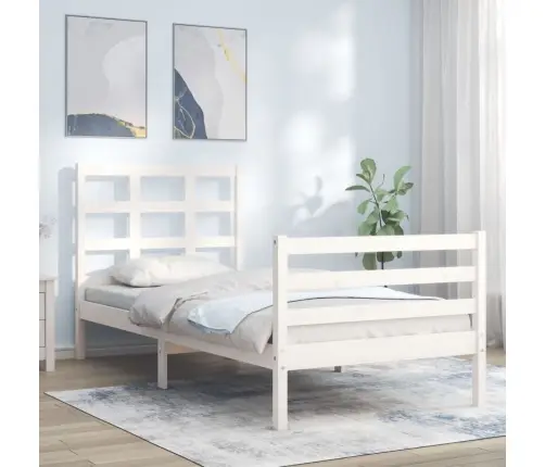 Lovos Rėmas Su Galvūgaliu, Baltas, Medienos Masyvas, Vienvietis