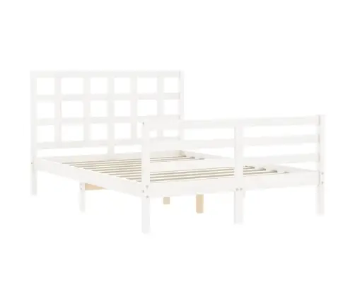 Gultas Rāmis Ar Galvgali, Balts, Divvietīgs, Masīvkoks Vidaxl