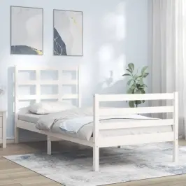 Lovos Rėmas Su Galvūgaliu, Baltas, 90X200cm Medienos Masyvas Lovos Rėmas Su Galvūgaliu, Baltas, 90X200cm Medienos Masyvas