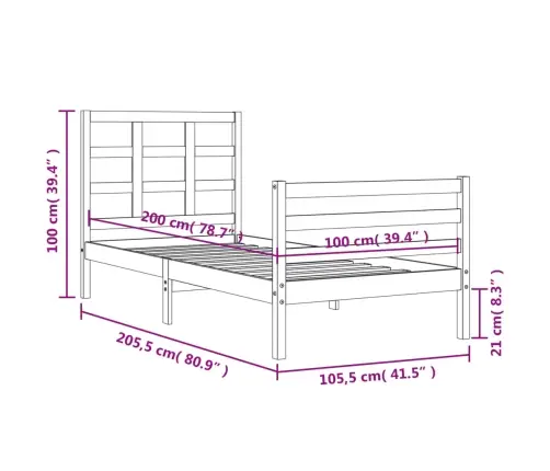 Voodiraam Peatsiga, Valge, 100 X 200 cm Täispuit