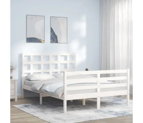 Gultas Rāmis Ar Galvgali, 120X200 Cm, Masīvkoks, Balts Vidaxl