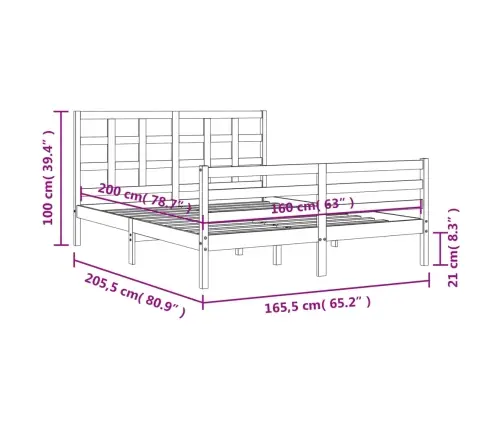 Gultas Rāmis Ar Galvgali, 160X200 Cm, Masīvkoks Vidaxl
