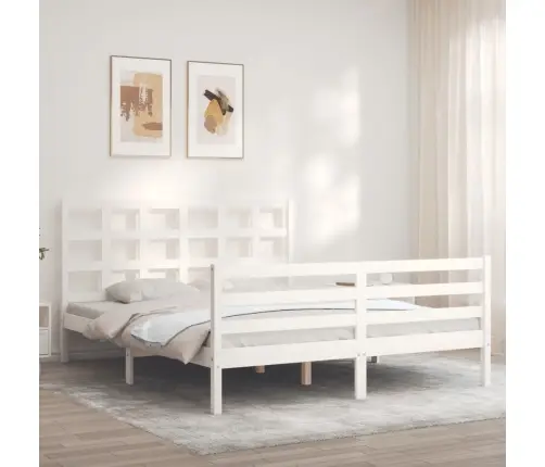 Voodiraam Peatsiga, Valge, 160 X 200 cm Täispuit