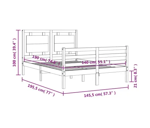 Lovos Rėmas Su Galvūgaliu, 140X190cm Medienos Masyvas Lovos Rėmas Su Galvūgaliu, 140X190cm Medienos Masyvas
