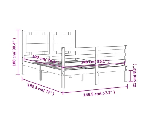 Voodiraam Peatsiga, Valge, 140 X 190 cm Täispuit