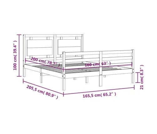 Gultas Rāmis Ar Galvgali, 160X200 Cm, Masīvkoks, Balts Vidaxl