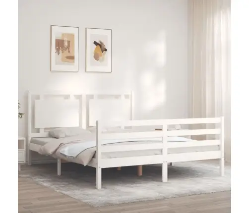 Gultas Rāmis Ar Galvgali, 160X200 Cm, Masīvkoks, Balts Vidaxl