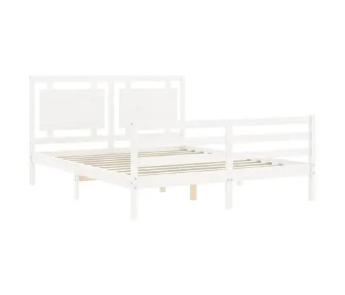 Gultas Rāmis Ar Galvgali, 160X200 Cm, Masīvkoks, Balts Vidaxl
