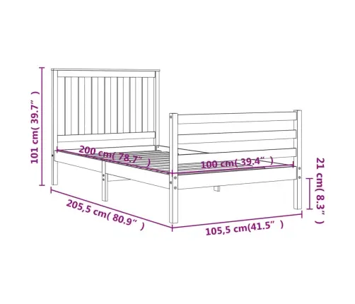 Voodiraam Peatsiga, 100 X 200 cm Täispuit