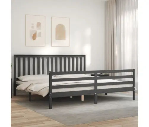 Gultas Rāmis Ar Galvgali, 200X200 Cm, Masīvkoks, Pelēks Vidaxl