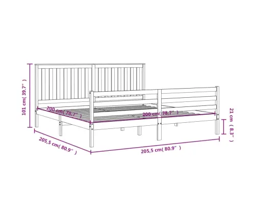 Gultas Rāmis Ar Galvgali, 200X200 Cm, Masīvkoks, Pelēks Vidaxl