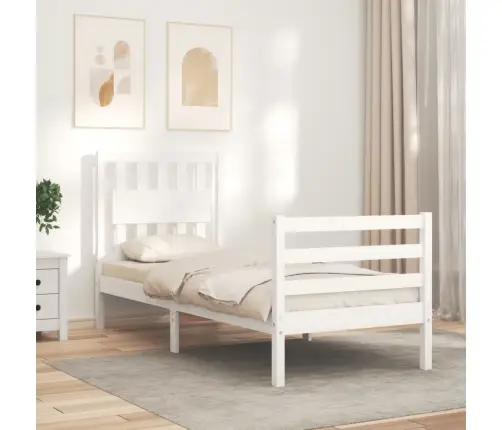 Gultas Rāmis Ar Galvgali, Vienvietīgs, Masīvkoks, Balts Vidaxl