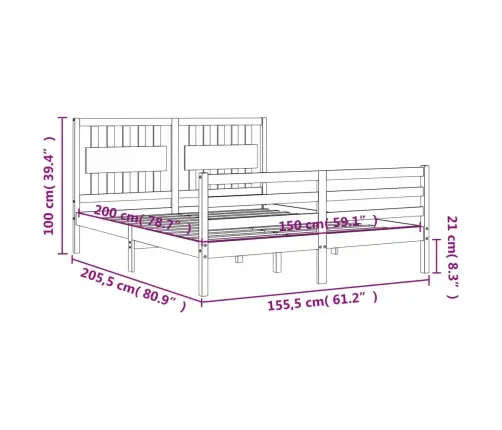 Gultas Rāmis Ar Galvgali, King Size Izmērs, Masīvkoks Vidaxl