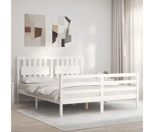 Gultas Rāmis Ar Galvgali, 160X200 Cm, Masīvkoks, Balts Vidaxl