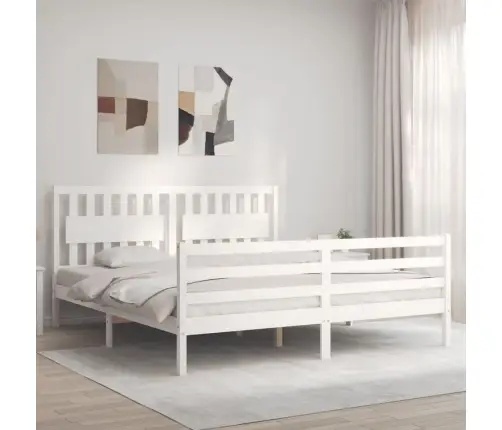 Gultas Rāmis Ar Galvgali, Super King Size, Masīvkoks, Balts Vidaxl