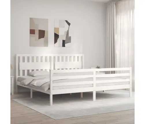 Gultas Rāmis Ar Galvgali, 200X200 Cm, Masīvkoks, Balts Vidaxl