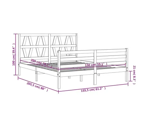 Gultas Rāmis Ar Galvgali, King Size Izmērs, Masīvkoks, Balts Vidaxl